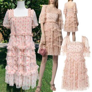 NEEDLE & THREAD bijou rose smocked mini dress *ALTERED* - Sz US 12